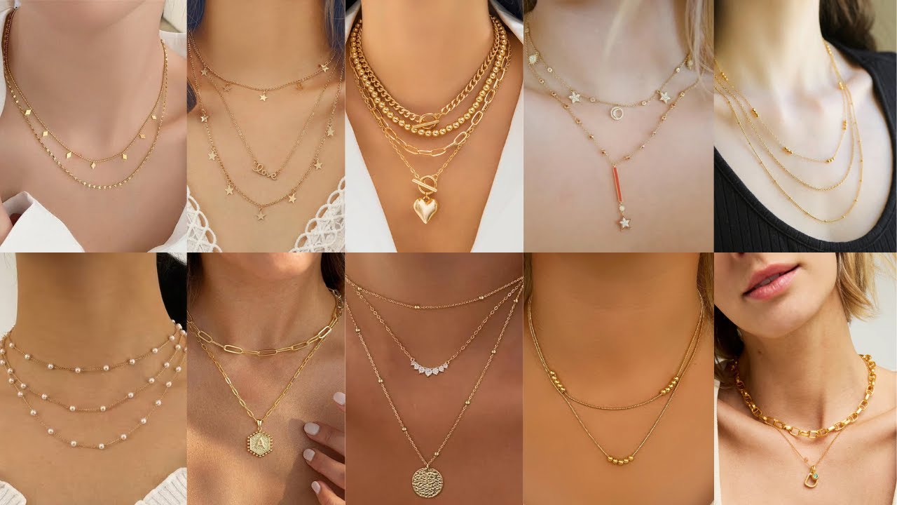 Modern gold jewellery trends 2026//Lightweight gold chain layering styles//layering gold necklace