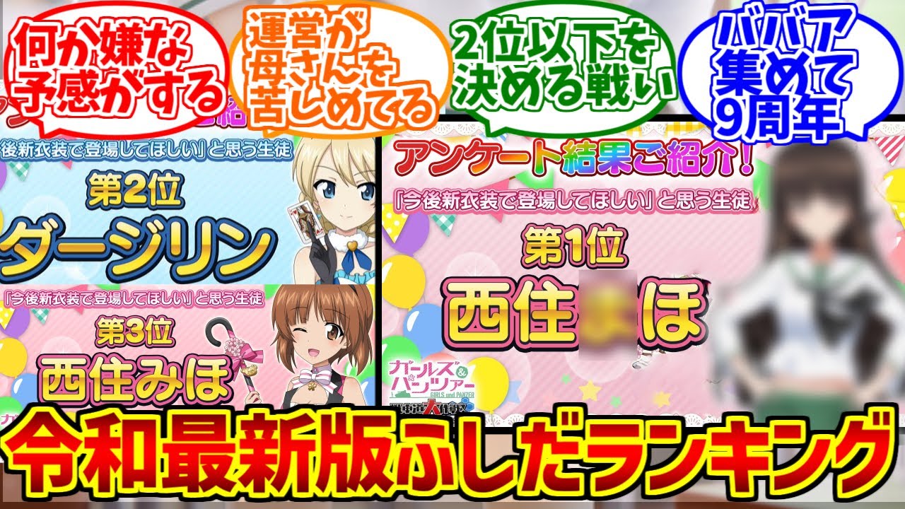 ガルパン人気投票の勇姿を見届けたOB達の反応集【家元】【ガールズ＆パンツァー】【ランキング】【今後新衣装で登場してほしいと思う生徒】