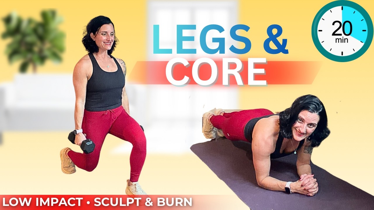 20 MIN Low Impact Legs & Core Workout | No Jumping | Sculpt & Strengthen at Home