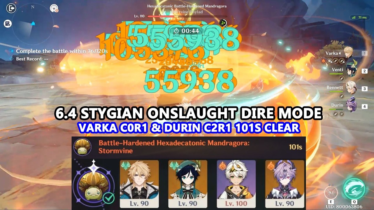 6.4 Stygian Onslaught Dire Mode : Varka C0R1 & Durin C2R1 101s Clear