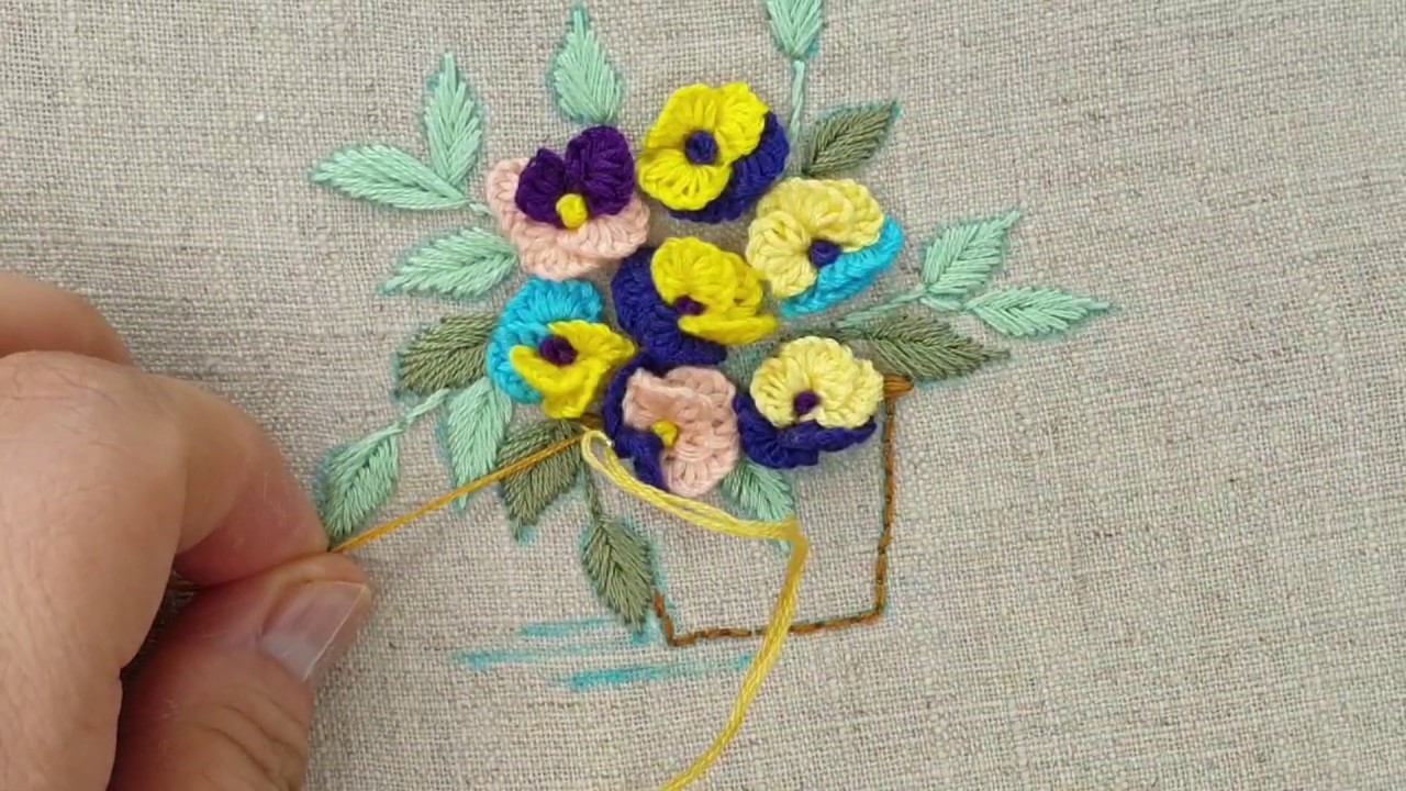 [입체자수]팬지꽃자수,입체자수,캐스트온스티치,pansy flower embroidery,hand embroidery,caston stitch,독학자수,자수기초
