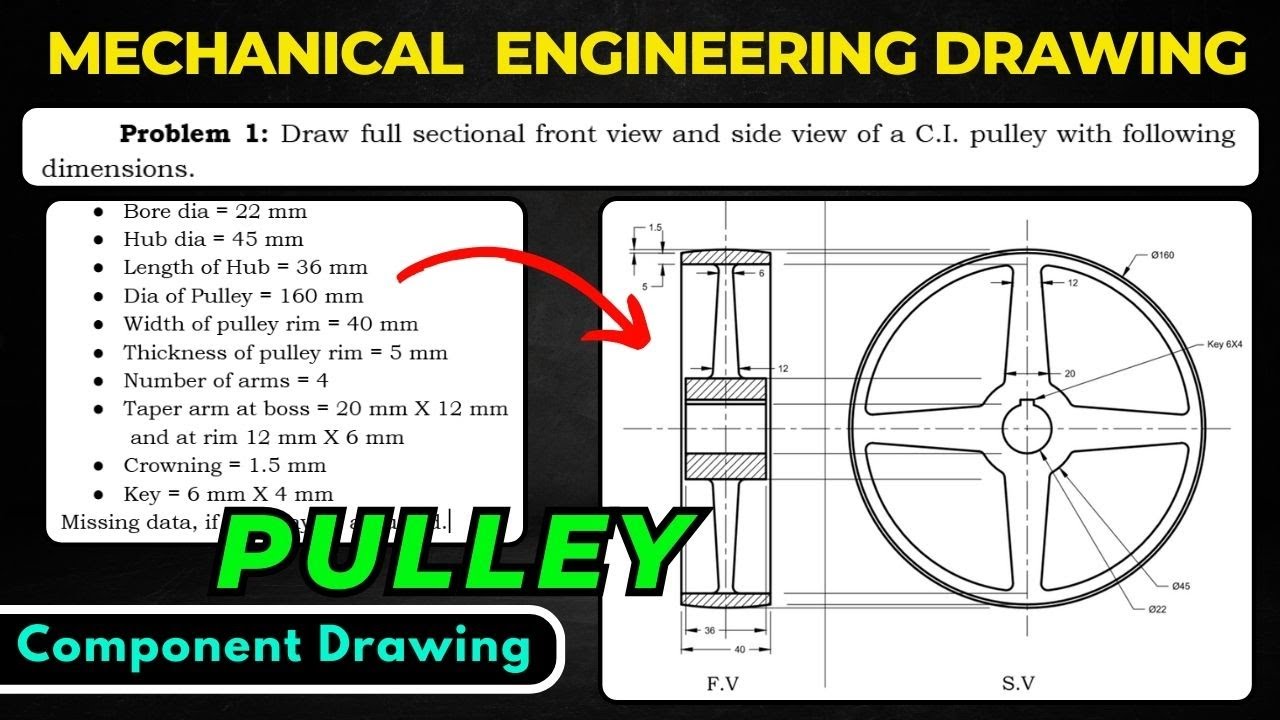 Pulley | Sectional View | Component Drawing | Assembly Drawing | ME Drawing #drawing