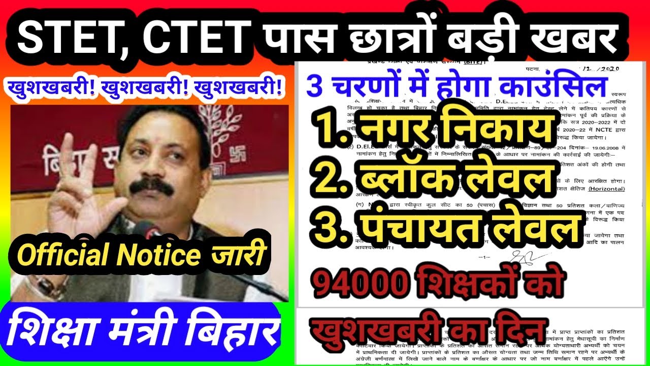 Bihar teacher niyojan counselling date breaking news.teacher niyojan counselling date latest update.