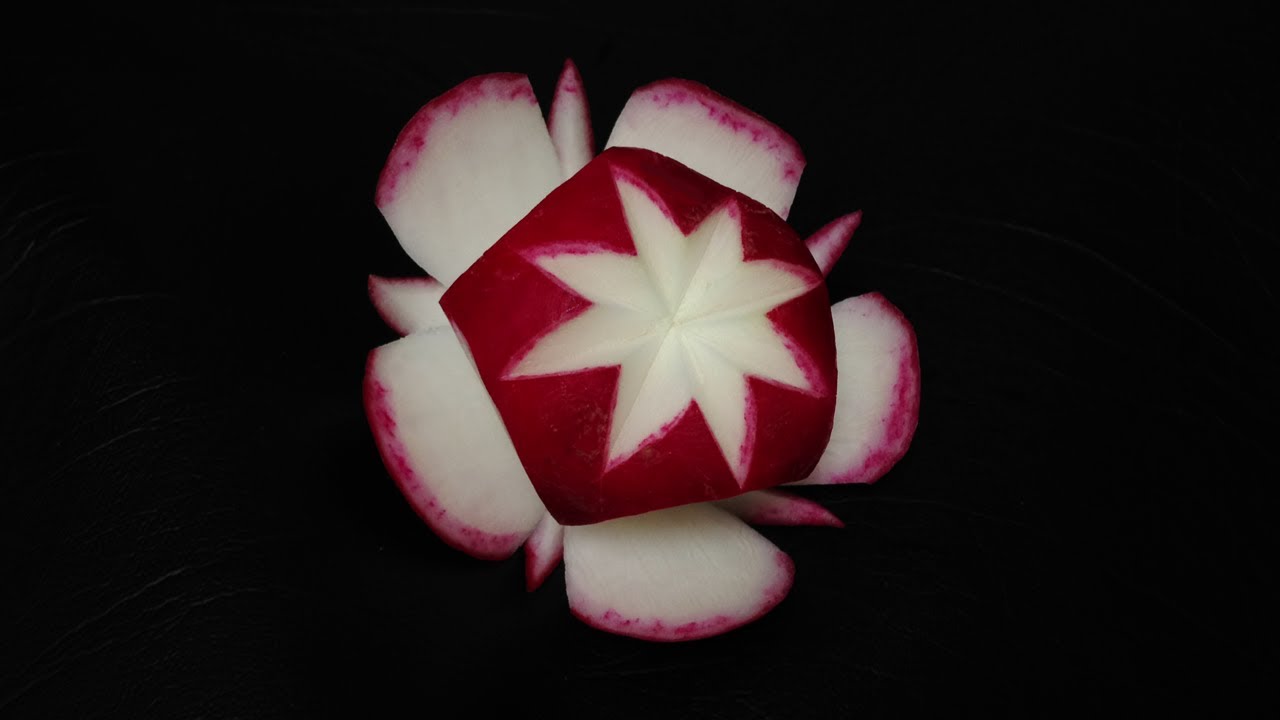 Red Radish Star Flower - Beginners Lesson 7 By Mutita The Art Of Fruit And Vegetable Carving Video
