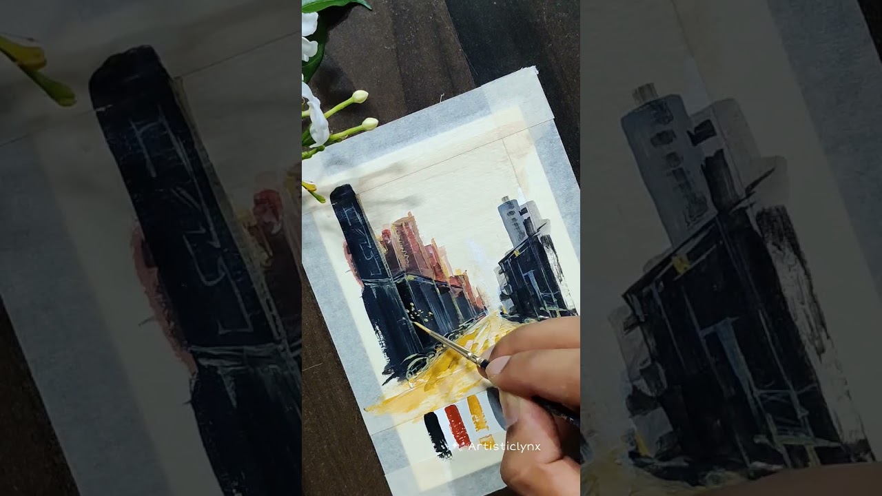 Cityscape painting for beginners / Easy acrylic painting ideas / mini canvas painting #art #acrylic