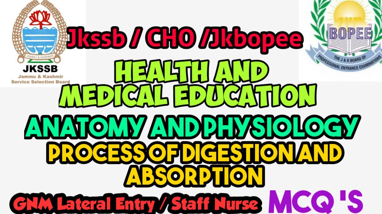 Process of Digestion and Absorption Anatomy and physiology || Imp MCQ / Jkssb / Jkbopee/ Cho /