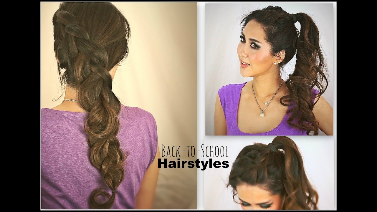 ★2 CUTE SCHOOL HAIRSTYLES | HAIR TUTORIAL FOR MEDIUM LONG HAIR | KATNISS BRAID CURLY PONYTAIL UPDOS
