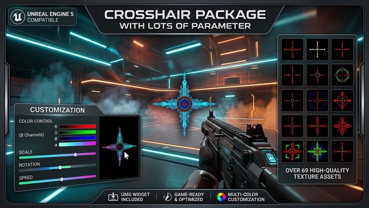 Advanced Crosshair System – 69+ Crosshair  #crosshair #HUD #UI #UE5  #DailyAssets