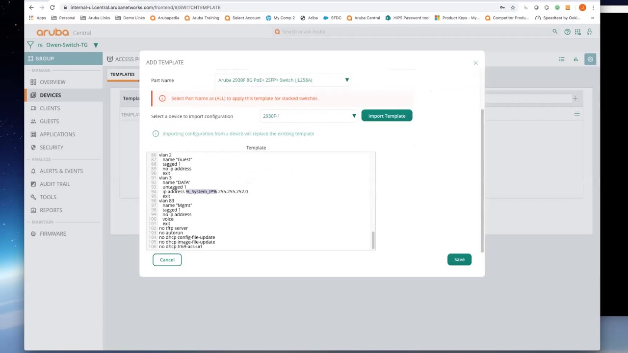 Aruba Central ZTP Template Demo