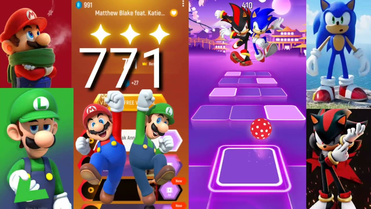 Mario And Luigi VS Sonic And Shadow ||  Tiles Hop EDM Rush!