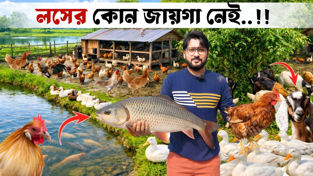 এই মডেলে লস নেই - দরকার শুধু বড়ো জায়গা ||হাঁস মুরগি ছাগল মাছের সমন্বিত খামার || Integrated Farming