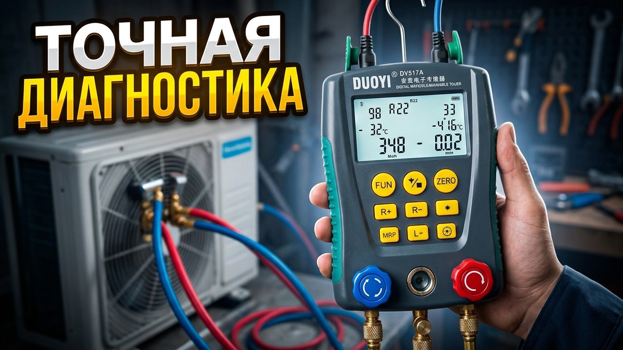 Диагностика кондиционера с помощью цифрового манометра DY-517