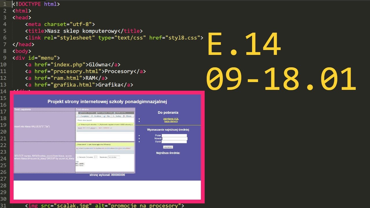 20. Praktyczny egzamin e14 Arkusz - E.14-09-18.01 (JavaScript) 2018 