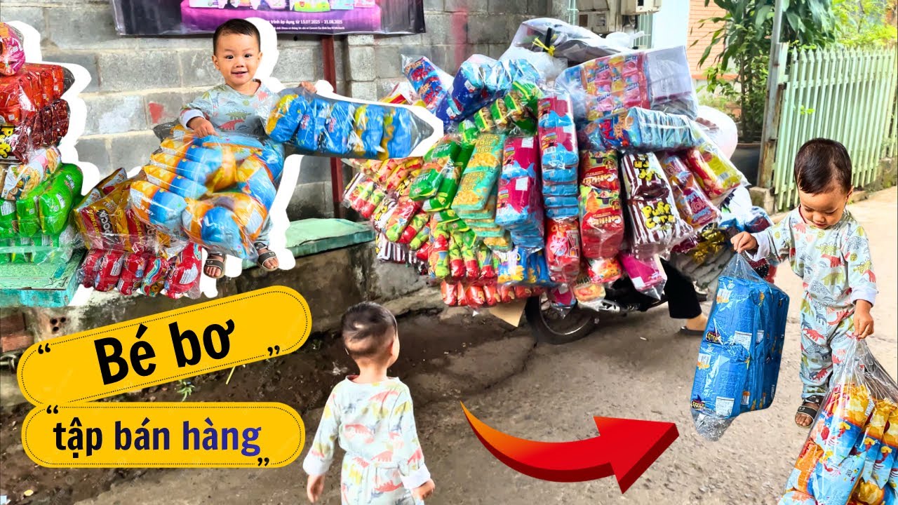 Em Bé bơ 1.5 tuổi tập làm ÔNG  CHỦ cửa hàng và bán hàng TẠP  HÓA cho ba mẹ