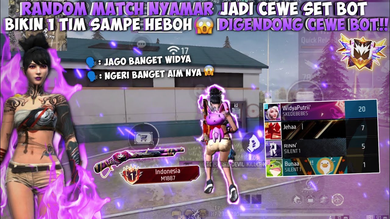 RANDOM MATCH NYAMAR JADI CEWE PAKE SET BOT!! BIKIN SATU TIM HEBOH😱 NGELIAT GAMEPLAY CEWE BOT!!