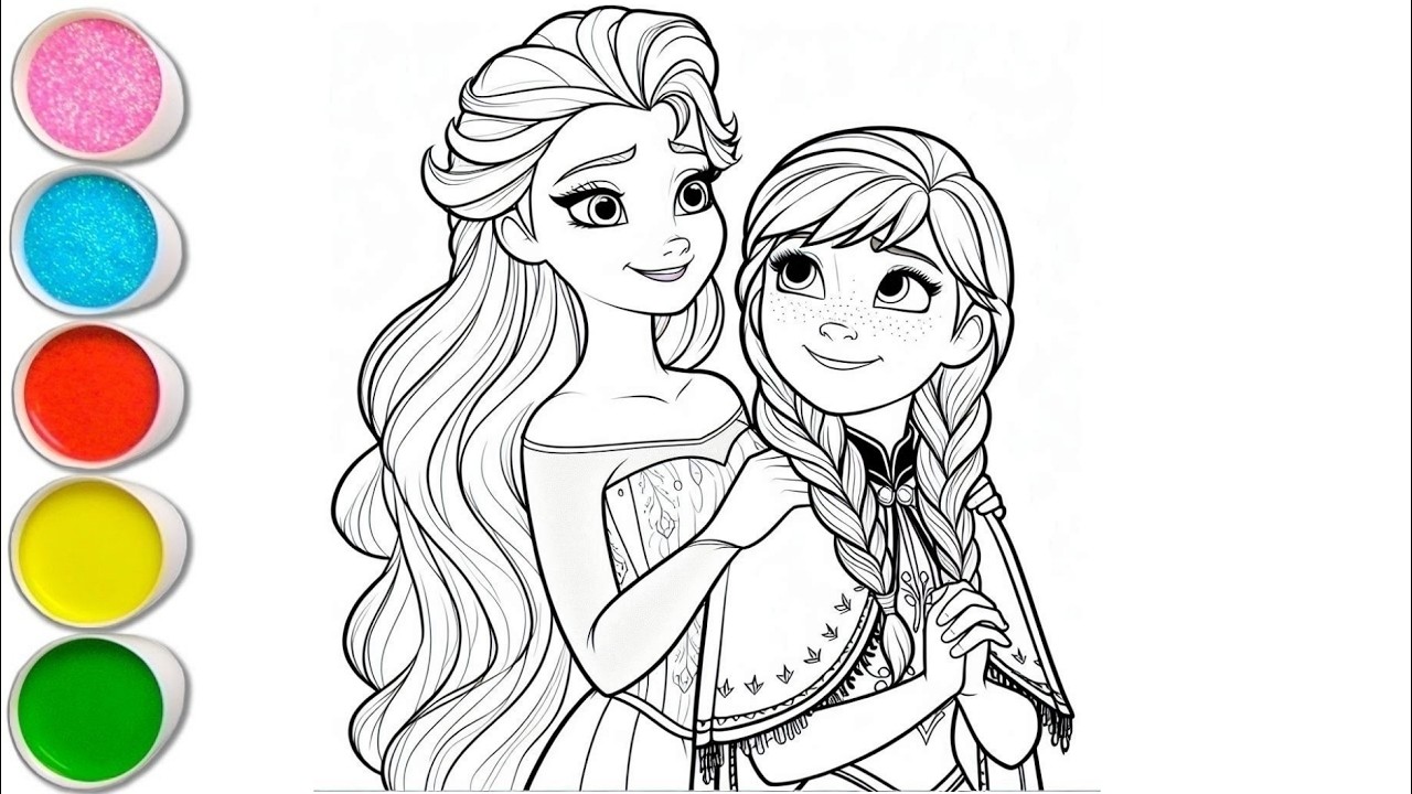 Красивый рисунок Эльзы и Анны для детей, раскраска и рисование для детей | Давайте рисовать вместе