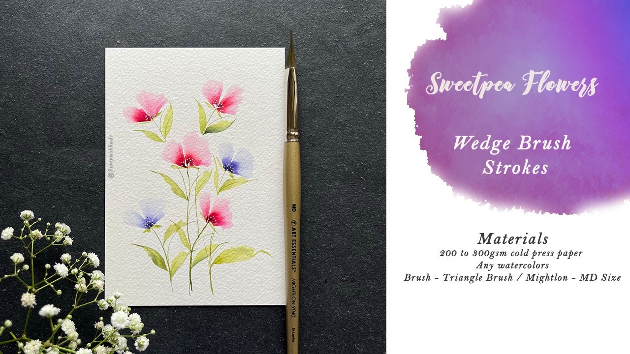 Sweet pea flowers painting by using triangle brush | Wedge Brush | Swapna Khade
