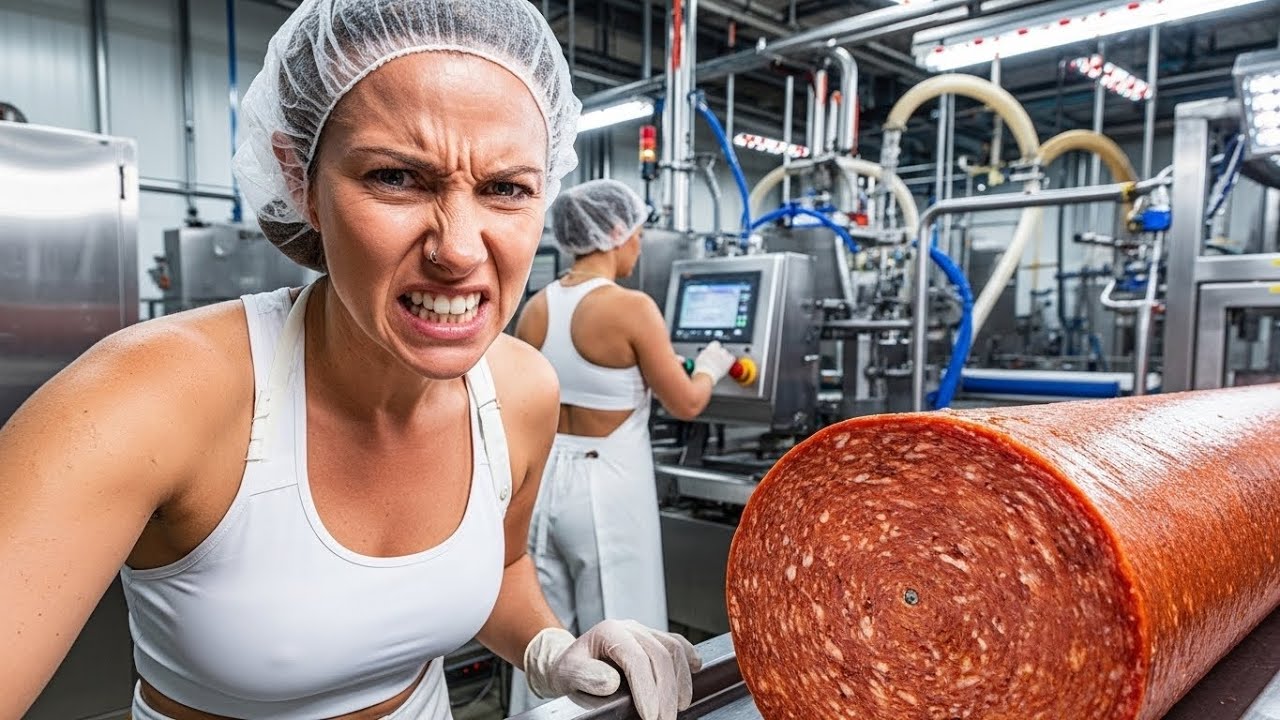 Inside Sausage Production Line (Full Process)Pepperoni Sausage Is Made in the Factory