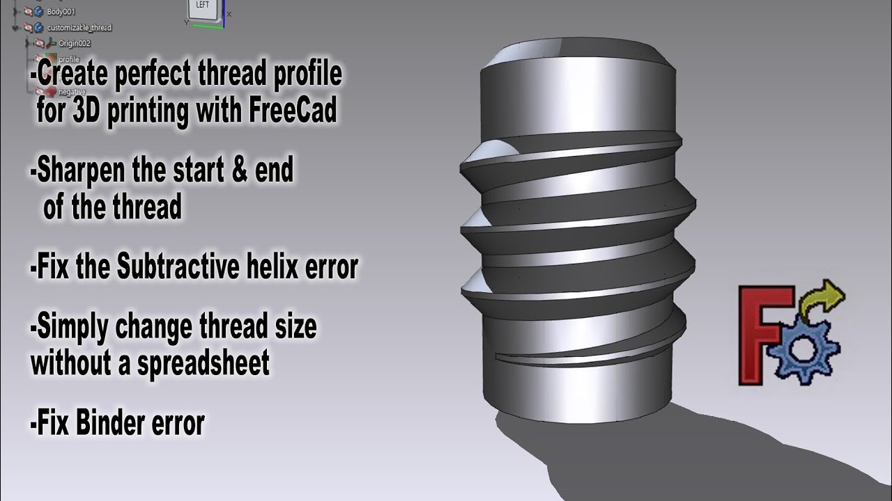 Create perfect thread profile for 3D printing with Freecad / Simply change thread size