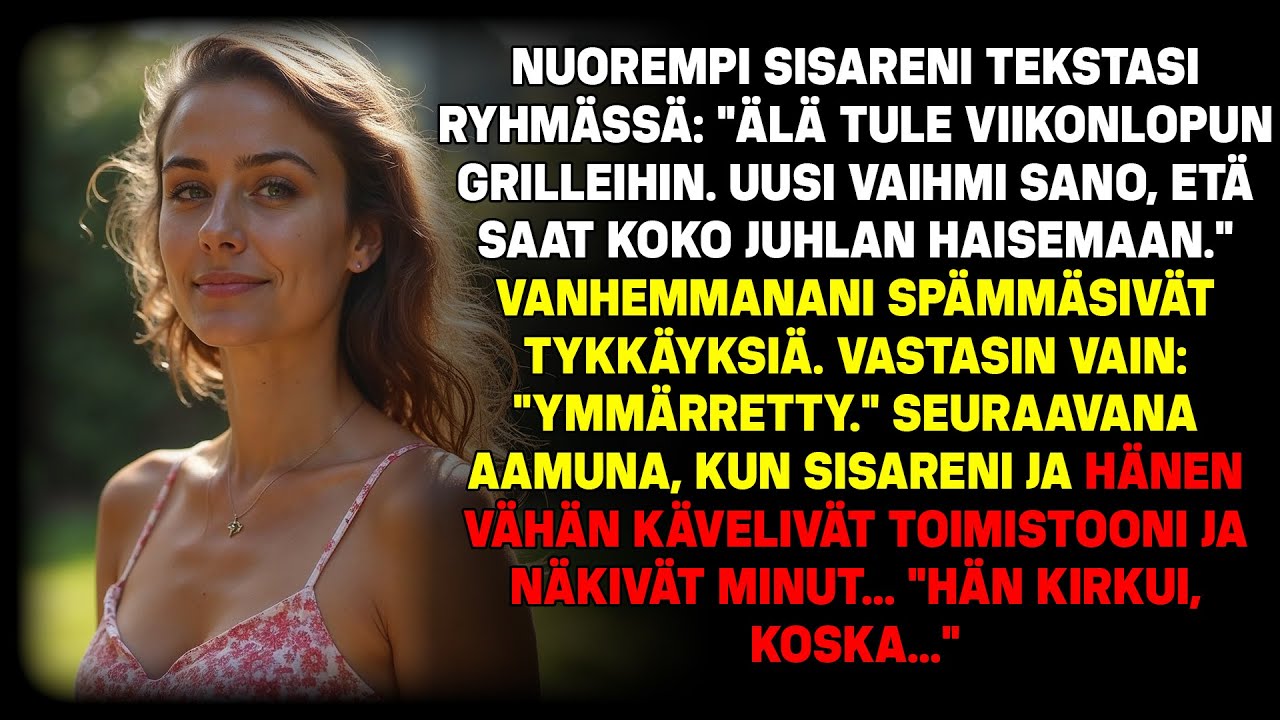 Nuorempi siskoni tekstasi: 'Älä tule grilliin.' Kunnes veljeni ja vaimoni astuivat toimistooni...
