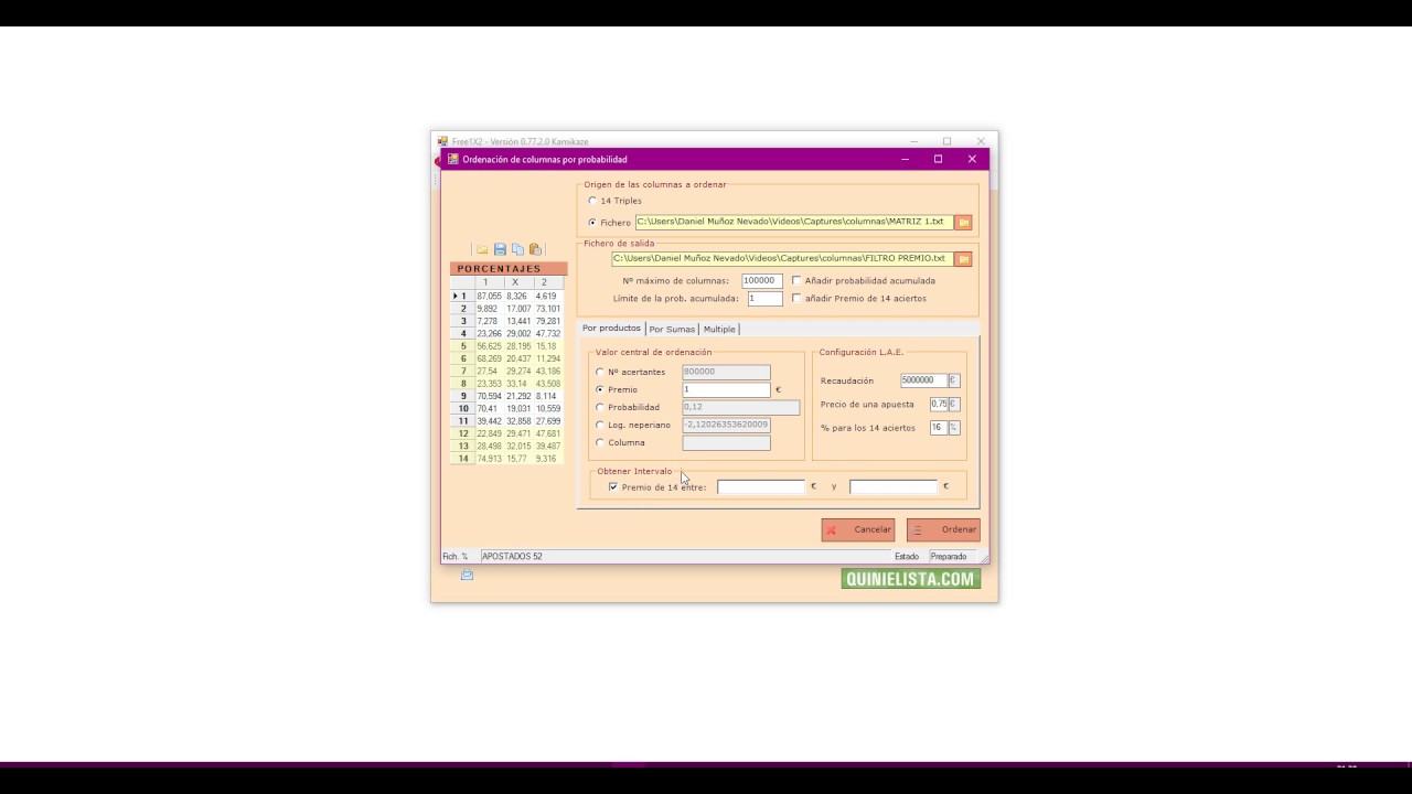 La Quiniela Ordenar Columnas Por Probabilidad