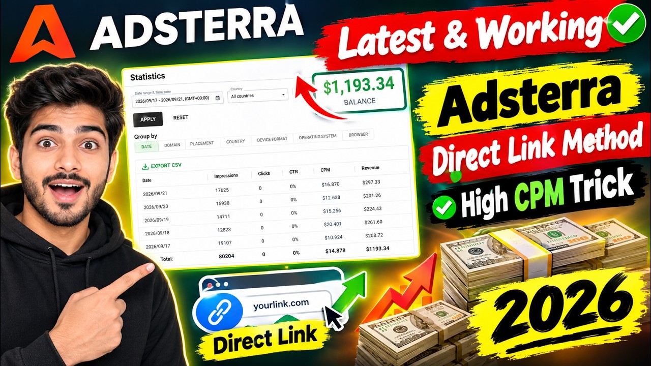Latest & Working Adsterra Earning Method 2026  Adsterra Direct Link Method 2026  High CPM Trick