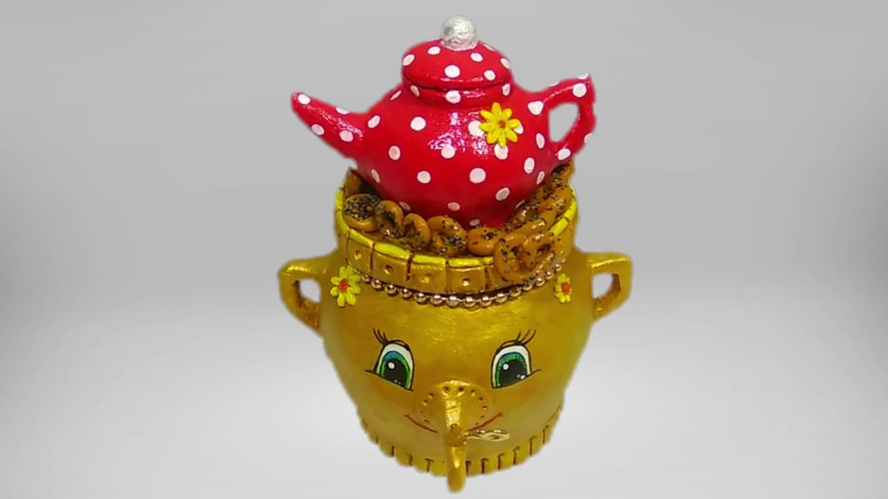 Самовар c чайничком из солёного теста своими руками.Мастер-класс.DIY.