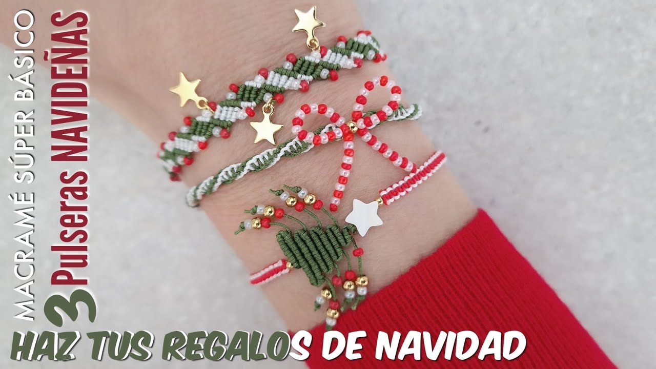 3 Pulseras en MACRAMÉ NAVIDEÑAS🎄🎁| Pulseras FÁCIL para REGALAR EN NAVIDAD #regalosdenavidad
