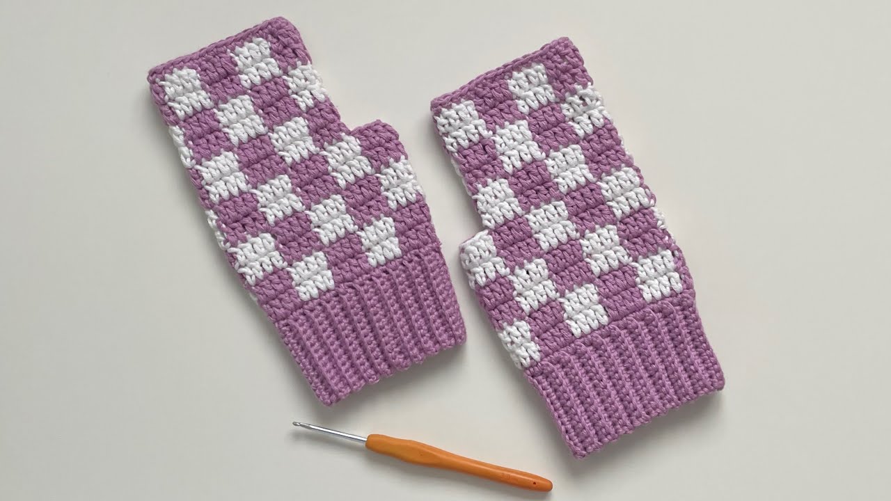 Crochet - Checkered Fingerless Hand Gloves/Hand Mittens - Very Easy Pattern