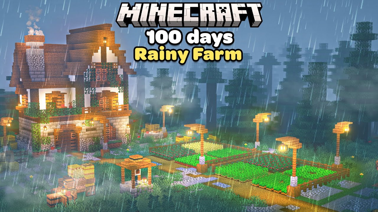 I Spent 100 Days Building a Rainy Cozy Cottage Farm in Minecraft
