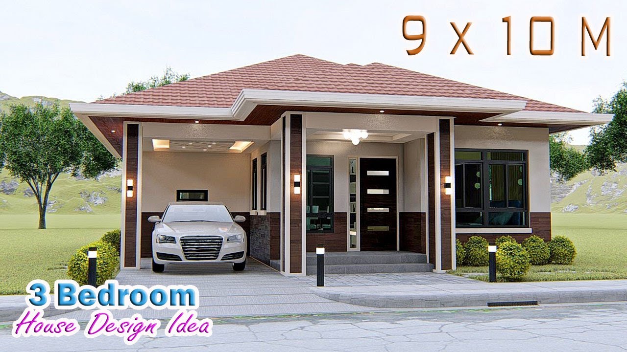 HOUSE DESIGN IDEA | 9 X 10 Meters  | 3 bedroom Pinoy House