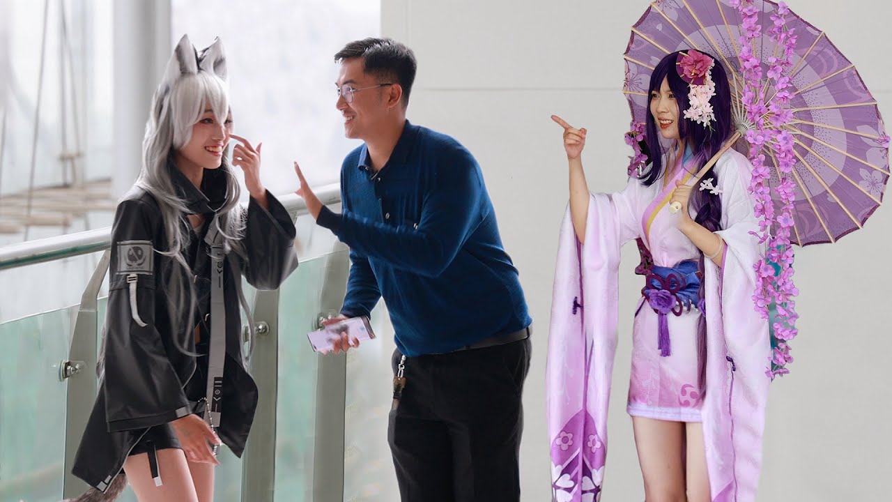 Man Dressed as a Middle-aged Calls Cosplayers 