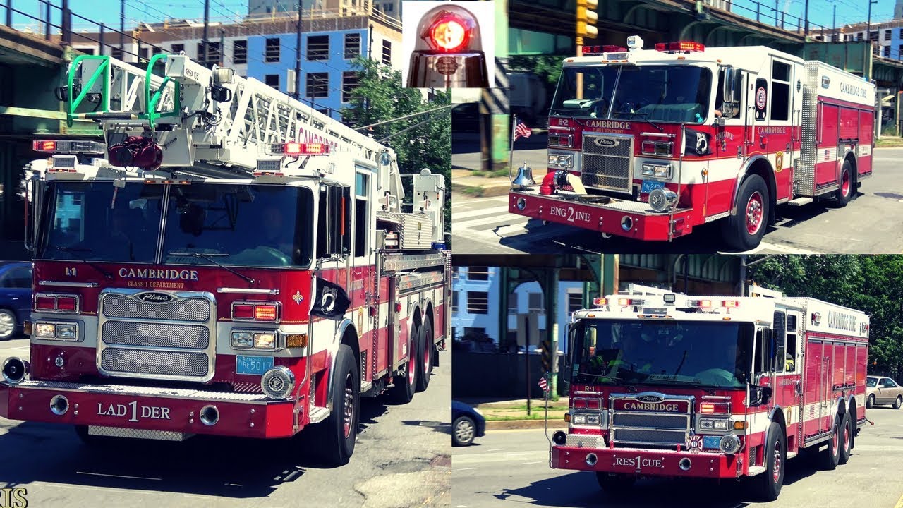 Fire Trucks Responding to a Rollover - Cambridge Fire Department