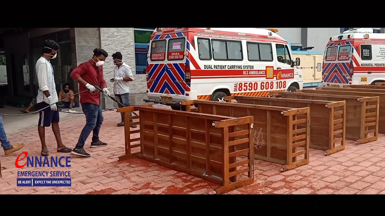 Covid bed disinfection at elemecs hospital by Ennance emergency service ambulance team