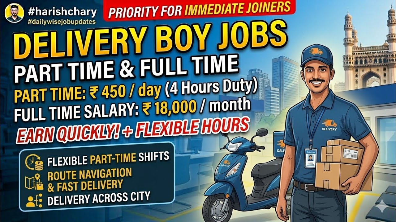 Part Time Delivery Boys Jobs || 4 Hours Duty 450 rupees || Full Time Salary: 18,000 || #harishchary