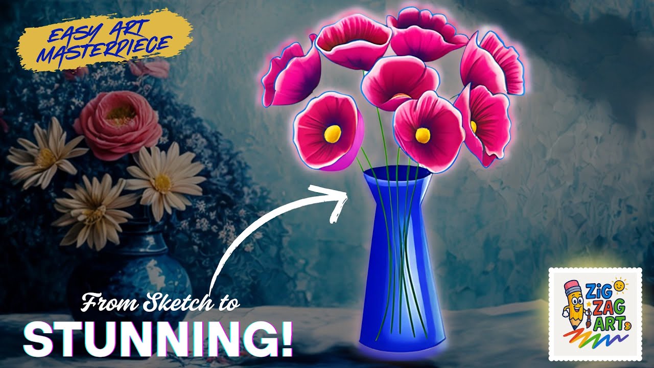 Easy Art Masterpiece: Draw a Beautiful Flower Vase in 6 Steps! #vasepainting