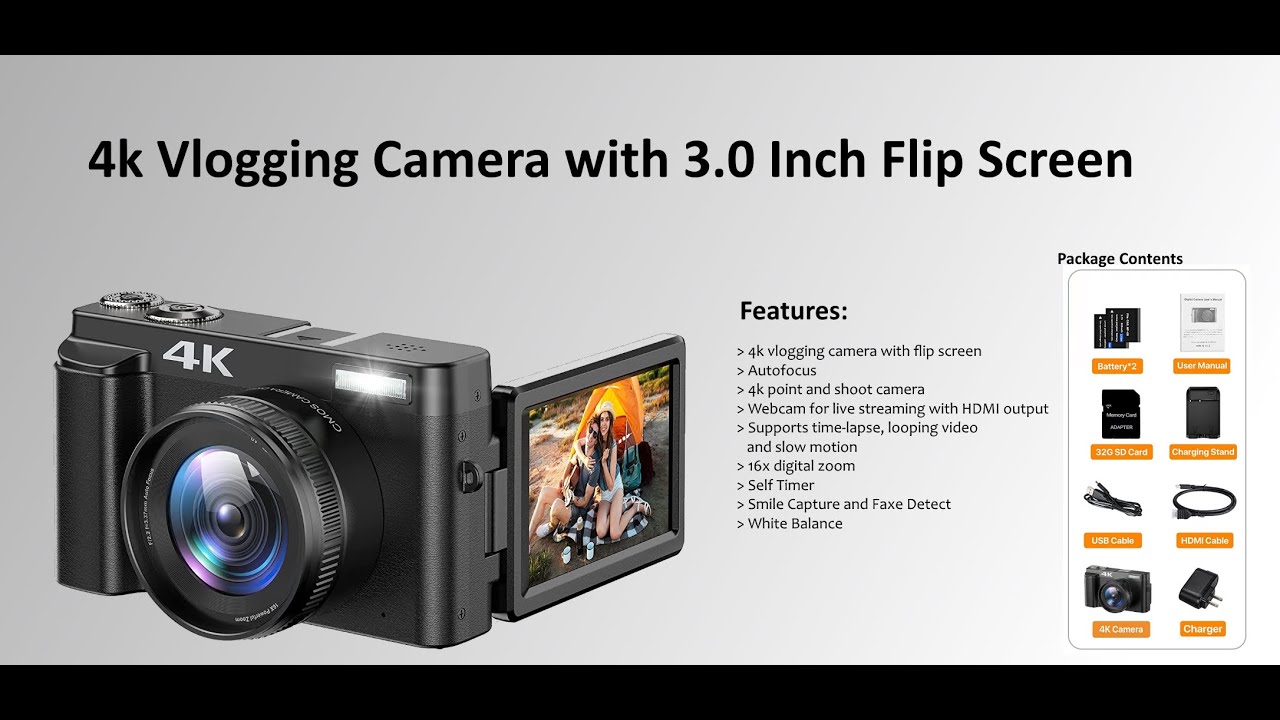 Quality Vlogging 4K Digital Camera with Flip Screen