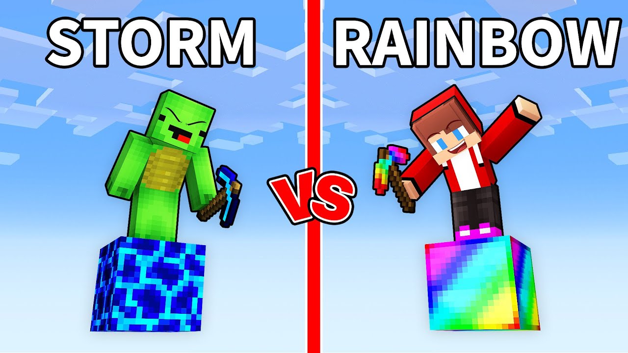 Mikey STORM vs JJ RAINBOW Block Survival Battle in Minecraft (Maizen)