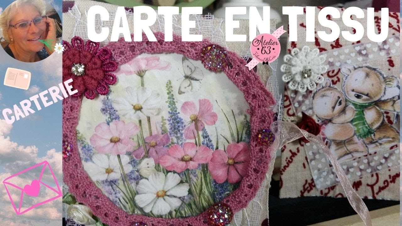 🌿💦 Comment réaliser une CARTE TISSU ou ETIQUETTE CADEAU Tissu RECUP, Déco cadre ruban 🧵 ©A63