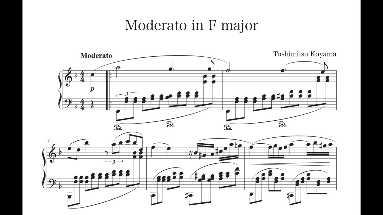 Toshimitsu Koyama - Moderato in F major【楽譜付き】「モデラート ヘ長調」作曲：湖山聡充（ピアノ：吉田琢磨）