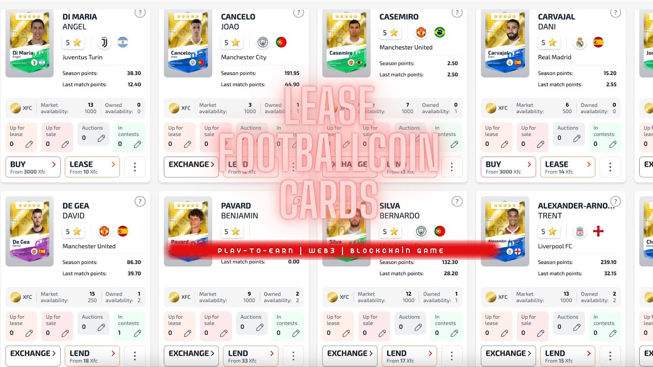 How does FootballCoin's card leasing system work?