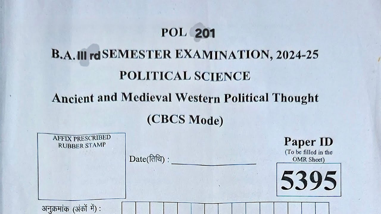 Ancient & Medieval Western Political Thought Previous year question paper 