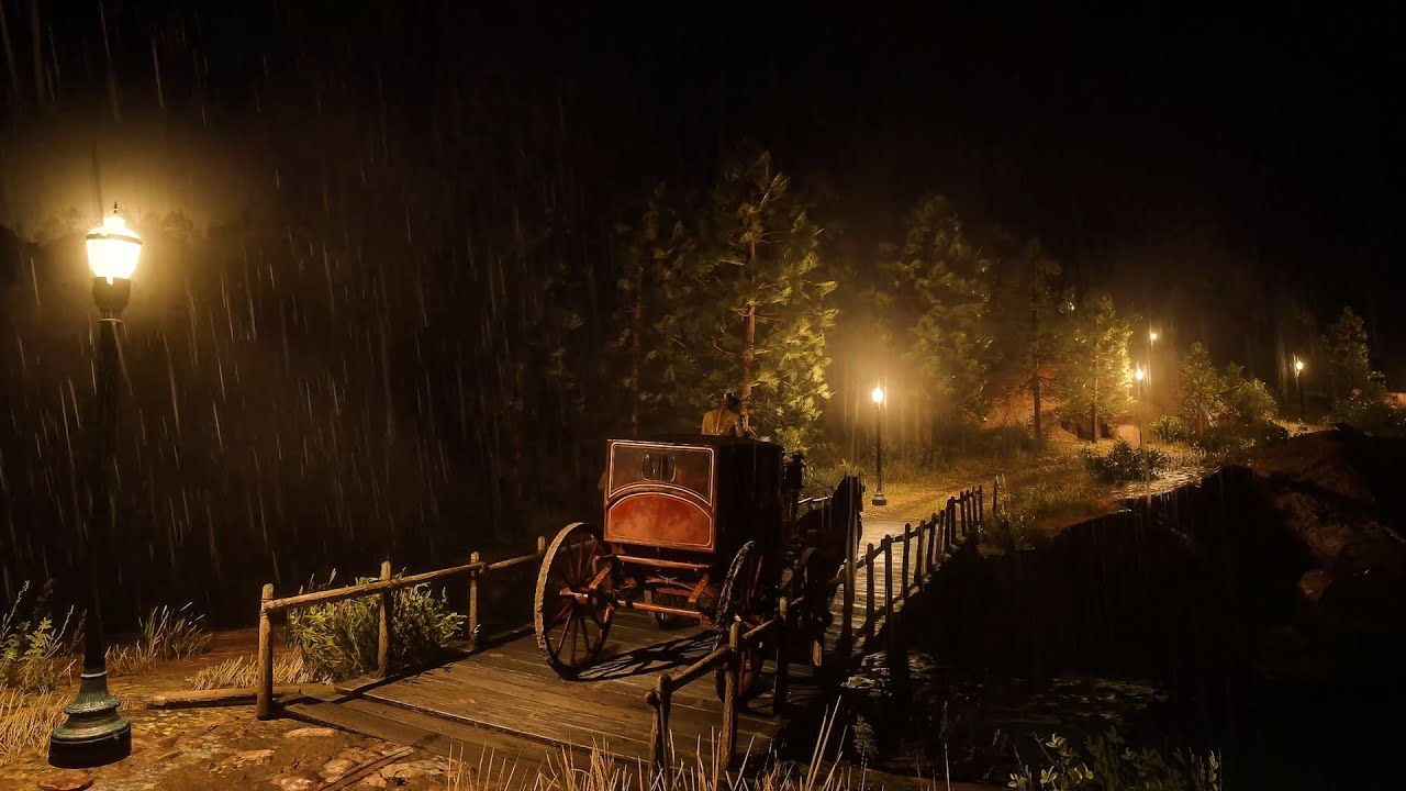Arthur Morgan’s Stormy Night Carriage Ride | Thunderstorm & Rain ASMR | Red Dead Redemption 2