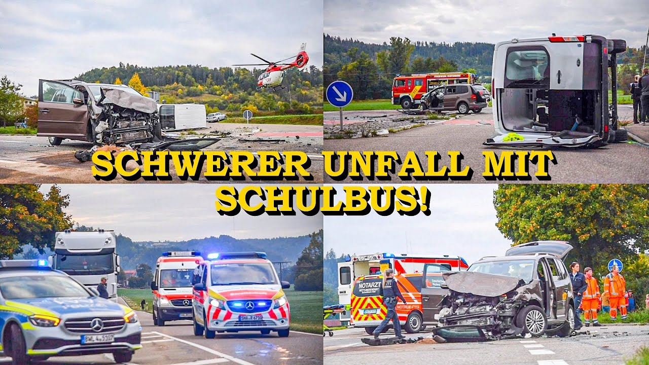 [SCHULBUS KIPPT UM] - 7 SCHULKINDER VERLETZT - (MANV) - FEUERWEHR & RETTUNGSDIENST im GROSSEINSATZ