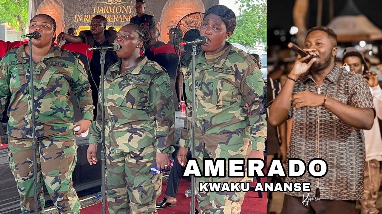 Watch How Military Band Performs Amerado - Kwaku Ananse Song At Wofa KK Funeral.