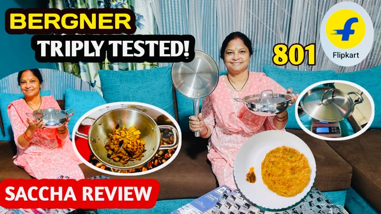 BERGNER Triply Steel Fry Pan & Kadhai Review 🔥 | Best Triply Cookware in India? Honest Test! Hindi  