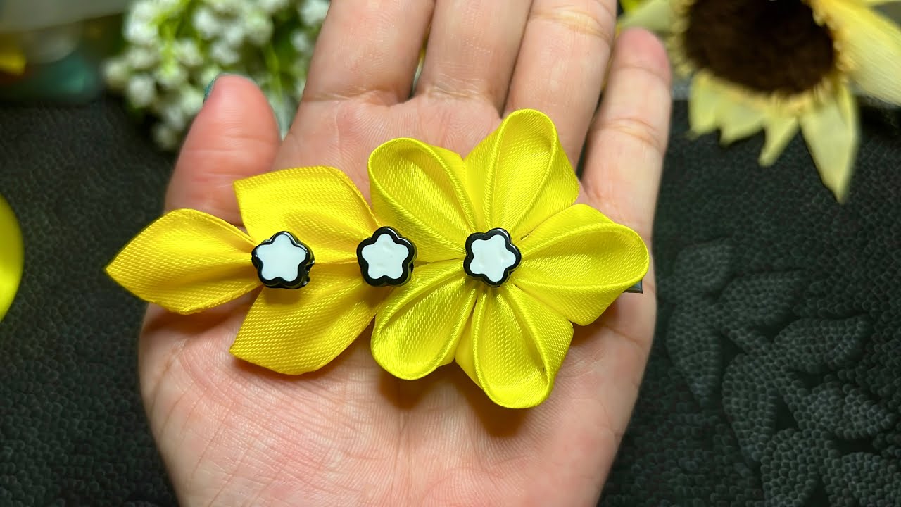 🌼 DIY Ribbon Flowers Hair Clips | Bow | How to Make Satin Ribbon Flower | 🌸 