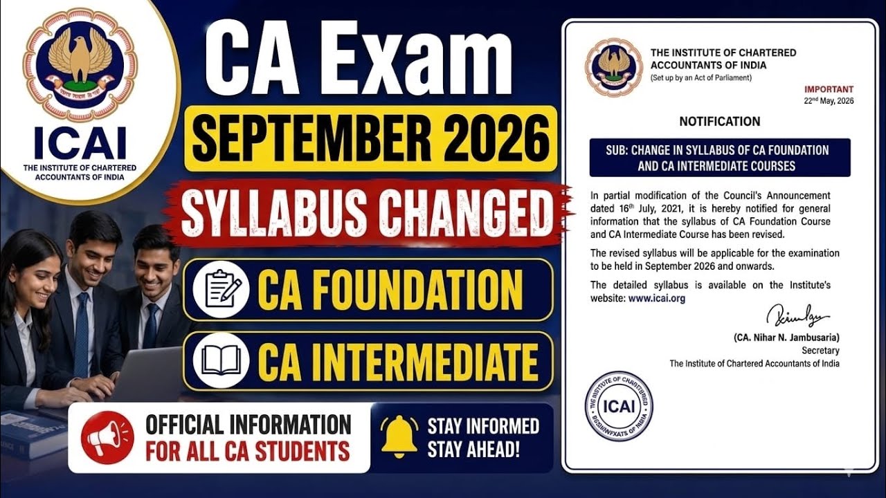 Breaking News | CA Exam September 2026 Syllabus Changed! | CA Foundation & CA Inter September 2026