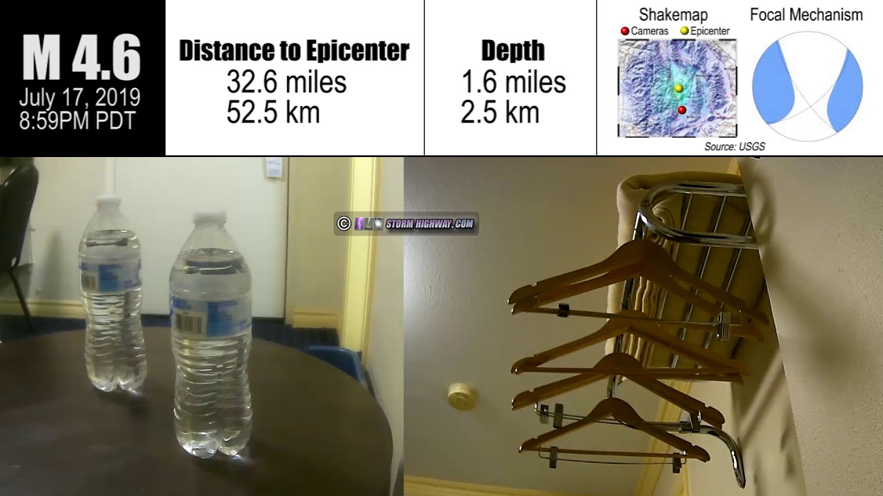 Earthquake shaking visuals: various magnitudes, distances and depths - Ridgecrest, CA
