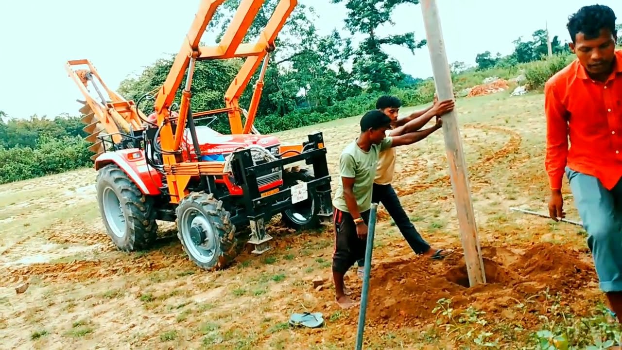 Mahindra Pole Machine Tractor | Post Hole Digger | Mahindra 605DI-MS ARJUN Tractor With Drill machin